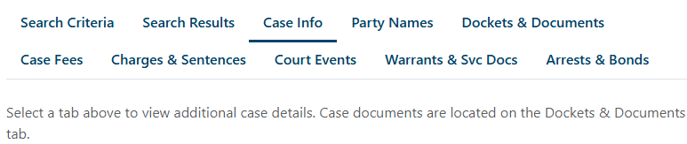 Case tabs or folders that display different case information.