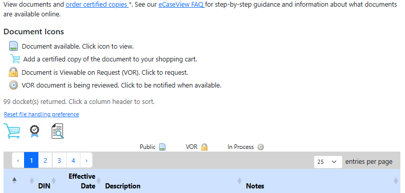 Dockets page