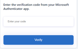 Microsoft Authenticator MFA screen with code input and Verify button