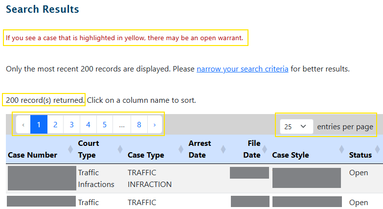Page that displays search results