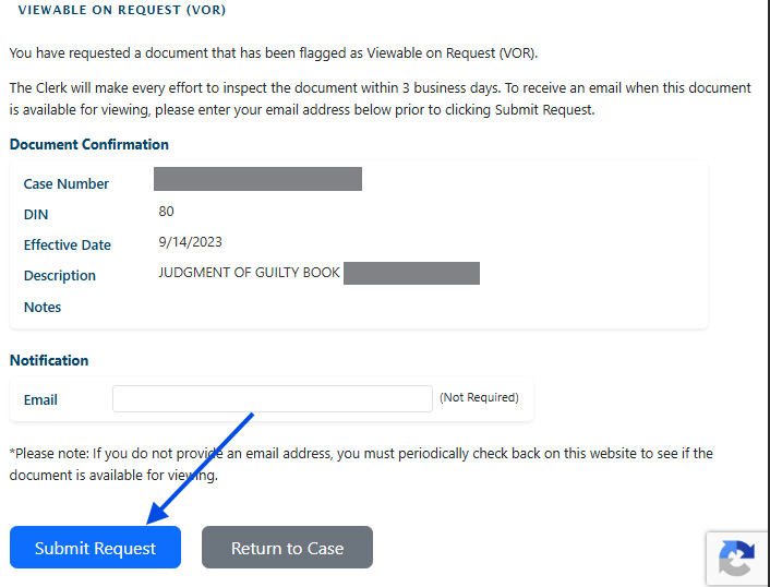 Submit a request for Viewable on Request (or VOR) docket images